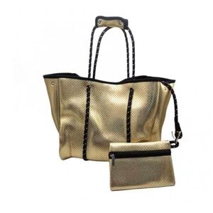 Neoprene purse.  Black and gold. It is large.